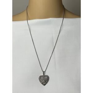 Beautiful Vintage Marcasite Sterling Silver Heart Necklace by LLJ